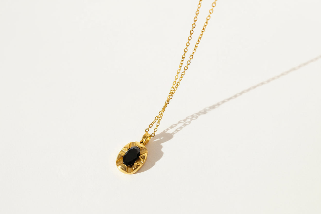 Black Stone Pendant Necklace