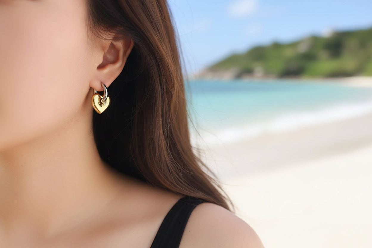 Two-toned Heart Hoops