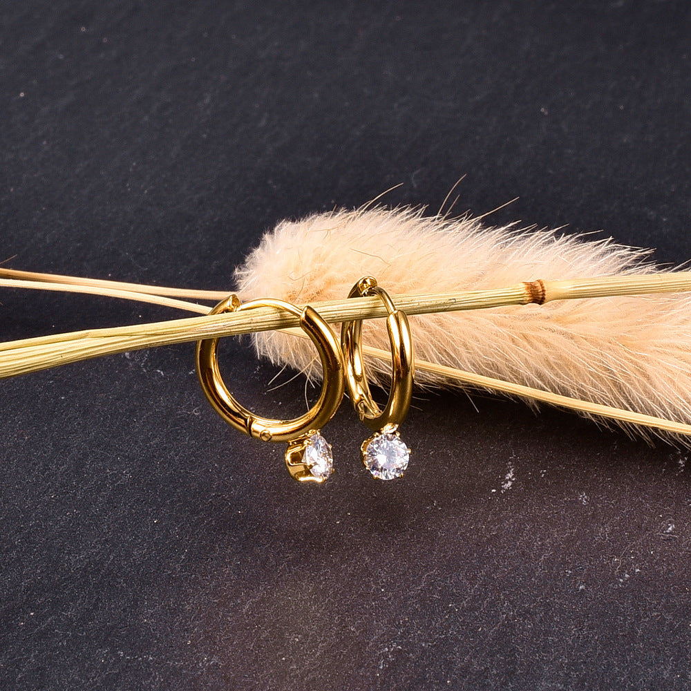 Gold Dangle Hoop with Diamond