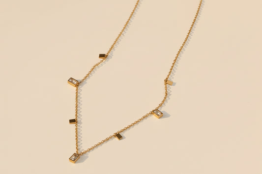 Gemstone and Rectangle Dangle Necklace