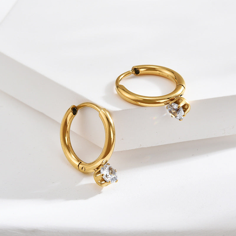 Gold Dangle Hoop with Diamond
