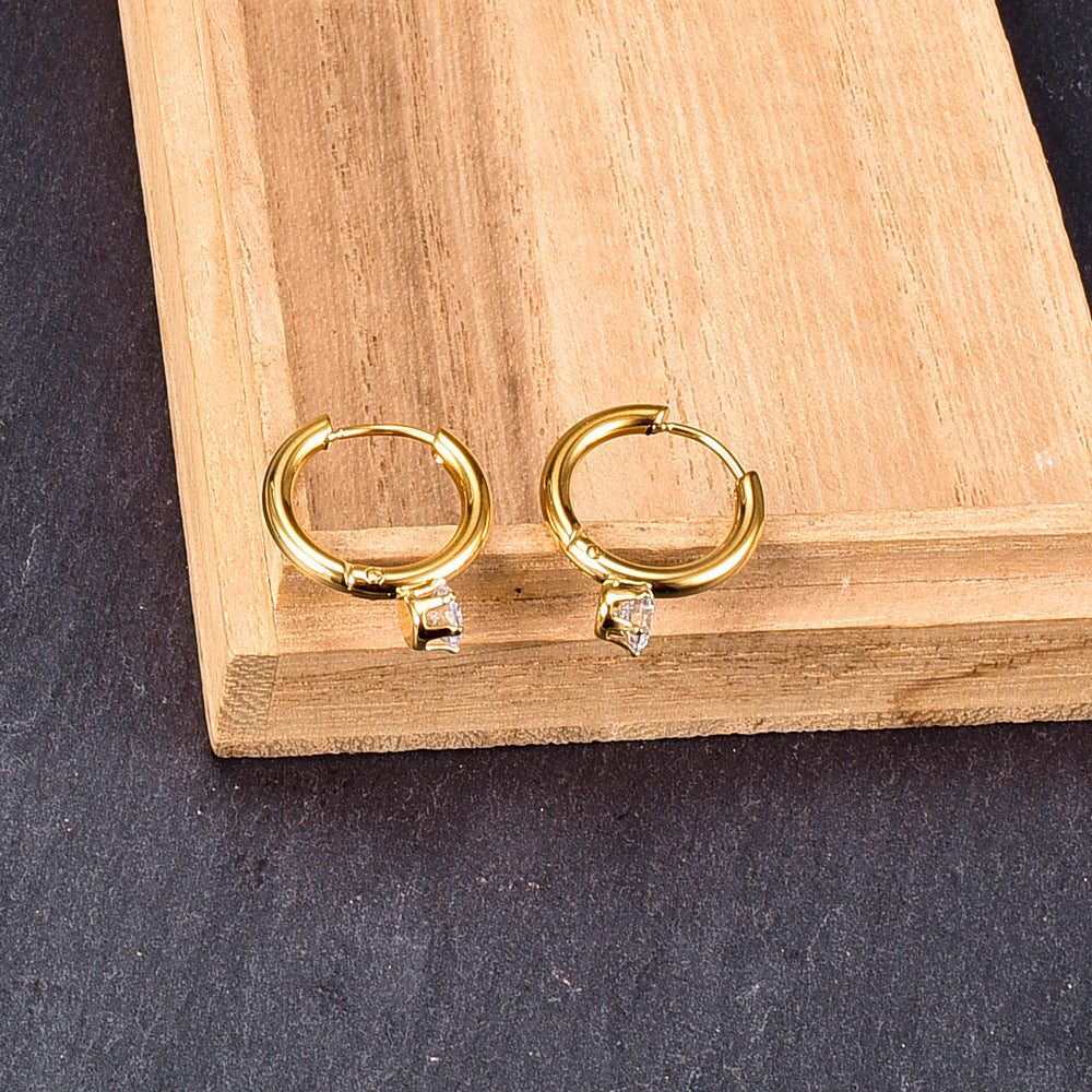 Gold Dangle Hoop with Diamond
