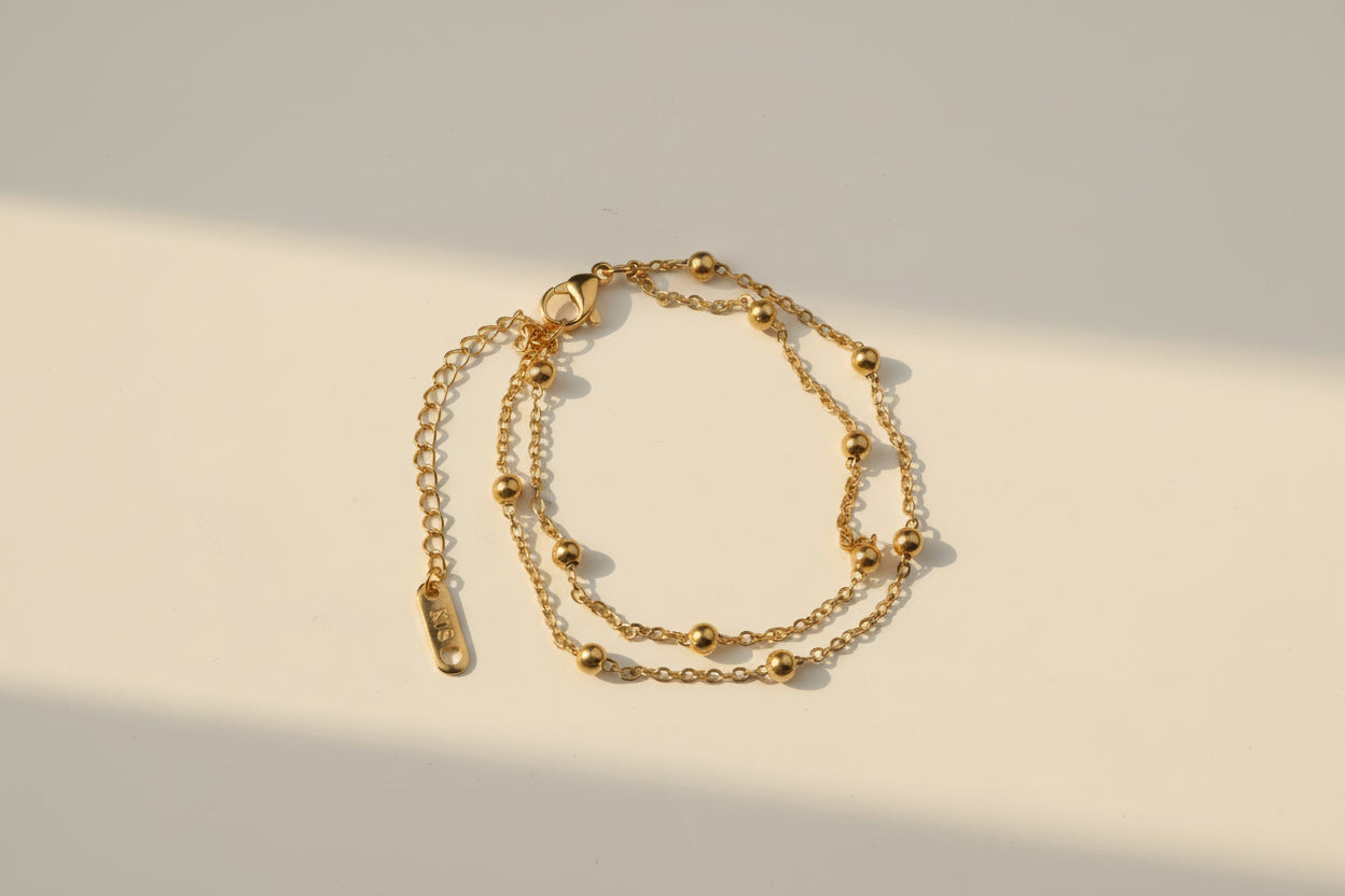 Double Gold Beaded Bracelet