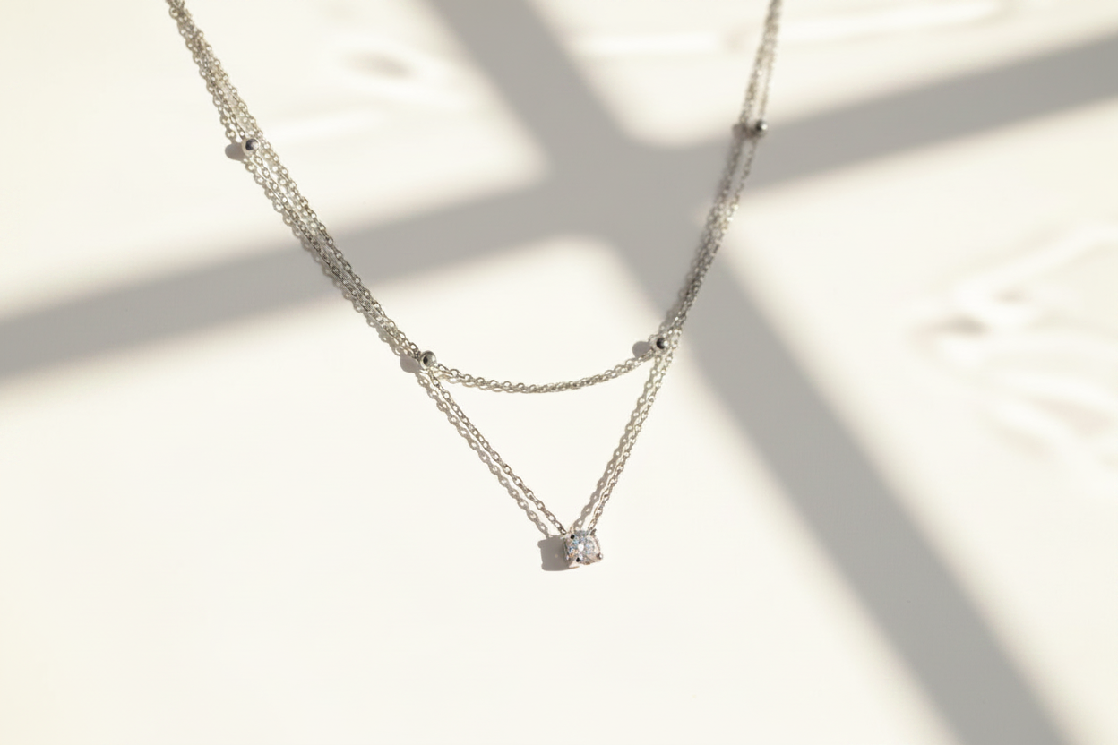 Diamond Pendent with Layered Dot Chain