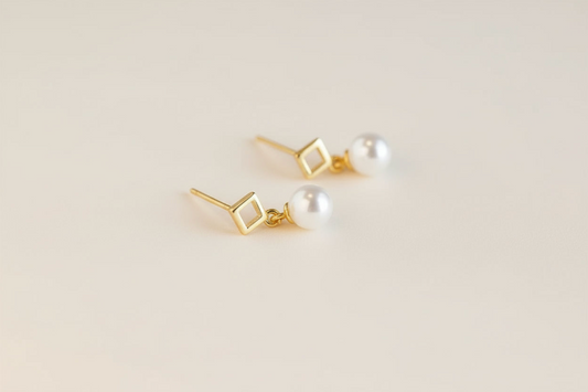 Diamond Dangle Pearl Stud