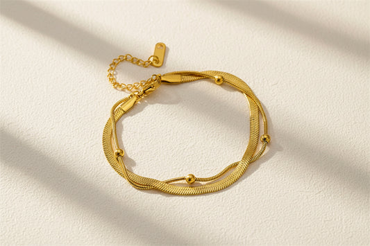 Double Beaded and Snake Chain Anklet