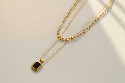 Black Pendant Double Chain Necklace