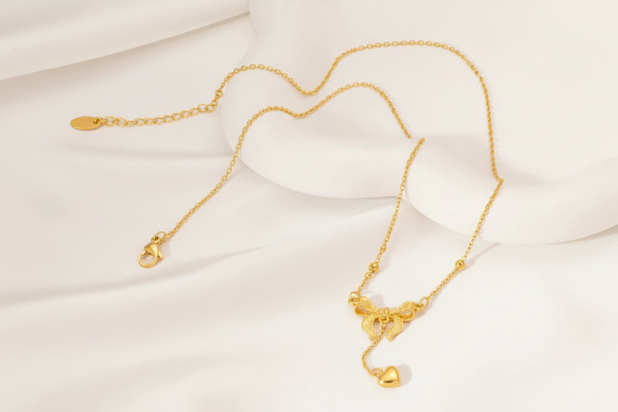 Bow Dangle Heart Necklace