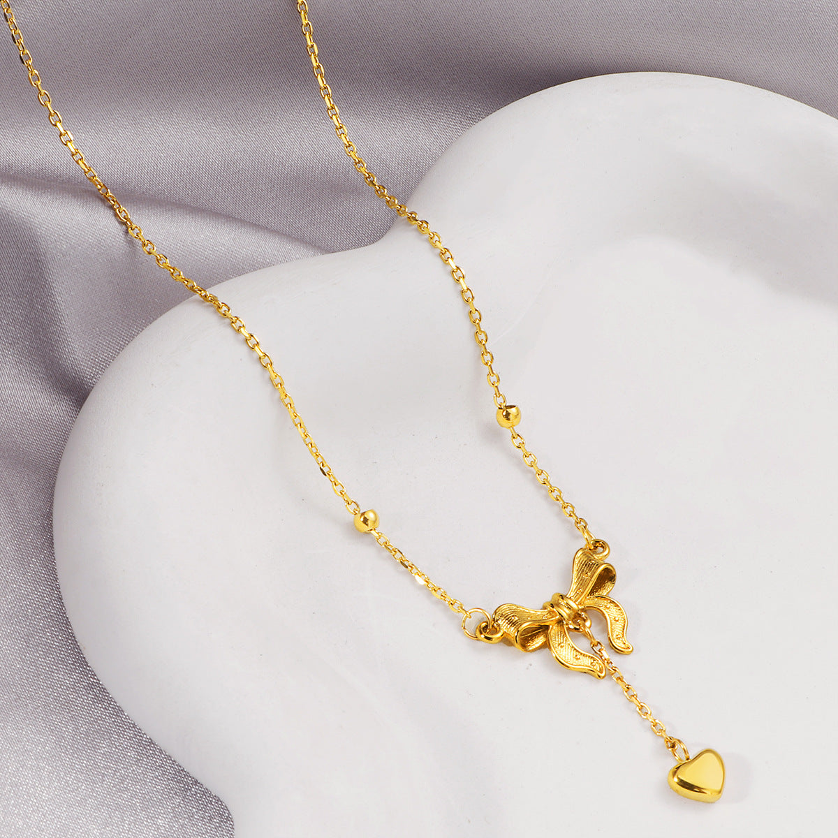 Bow Dangle Heart Necklace