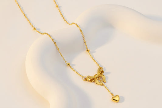 Bow Dangle Heart Necklace