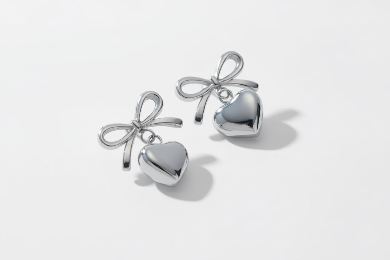 Bow and Heart Dangle Stud