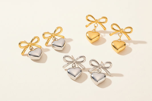 Bow and Heart Dangle Stud