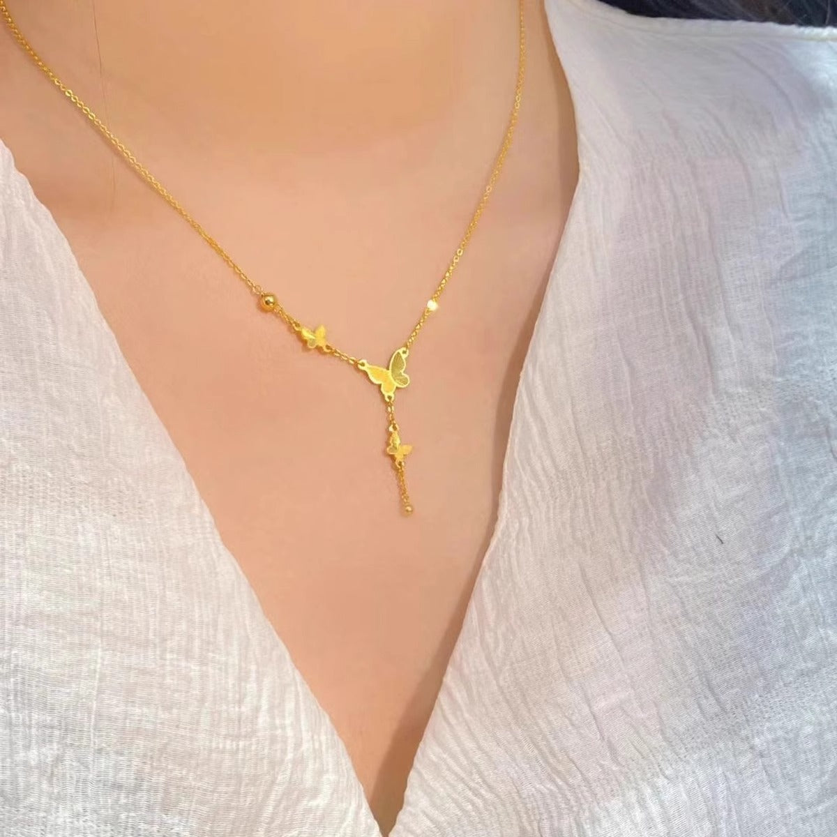 Double Dangle Butterfly Necklace
