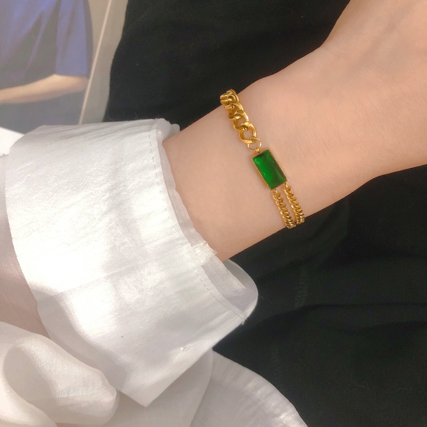 Emerald Gem Chain Bracelet