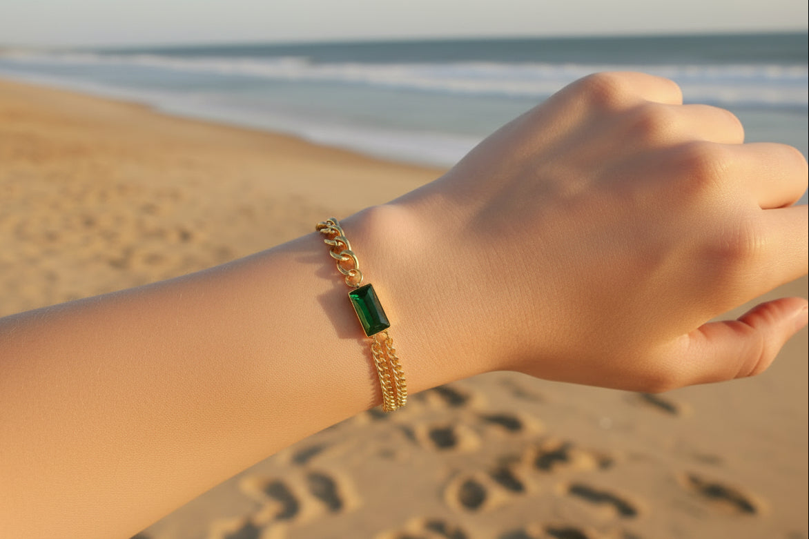 Emerald Gem Chain Bracelet