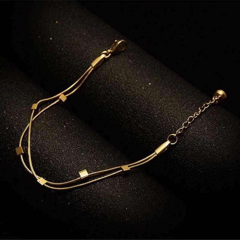 Gold Square Double Layer Snake Chain Bracelet