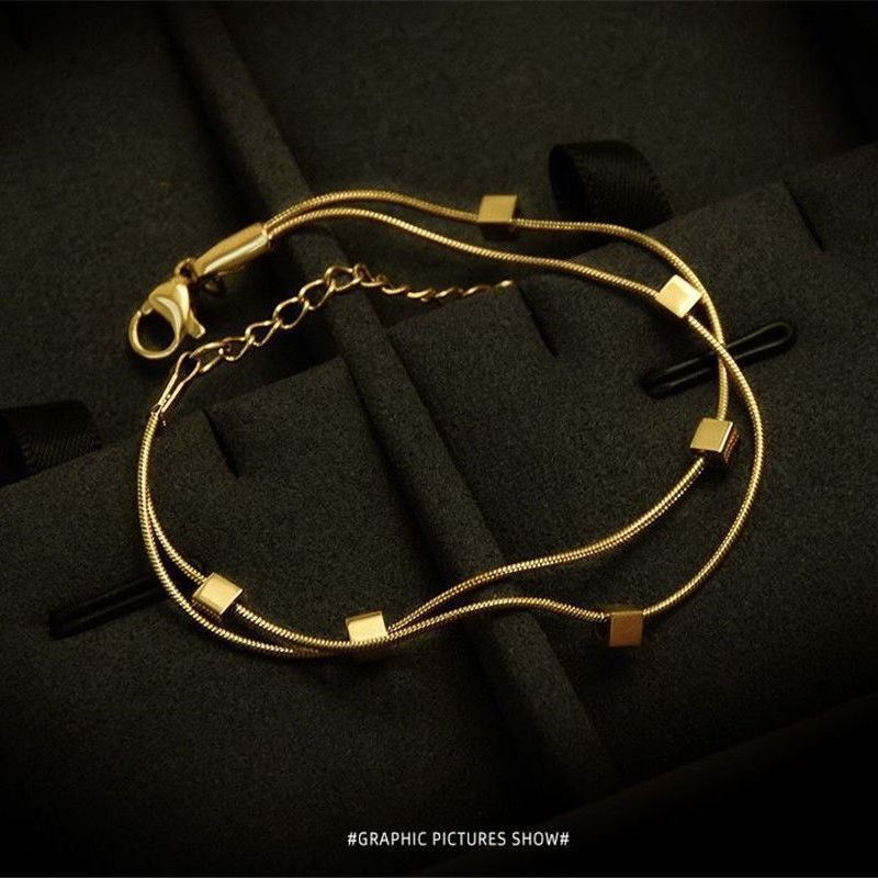 Gold Square Double Layer Snake Chain Bracelet