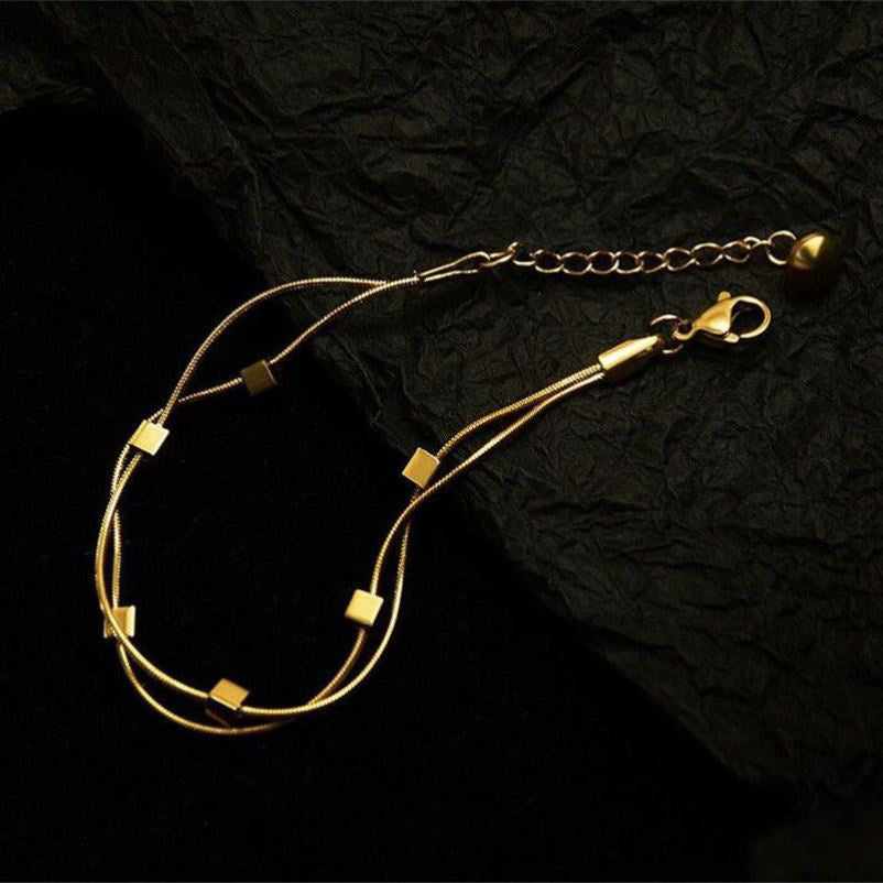 Gold Square Double Layer Snake Chain Bracelet