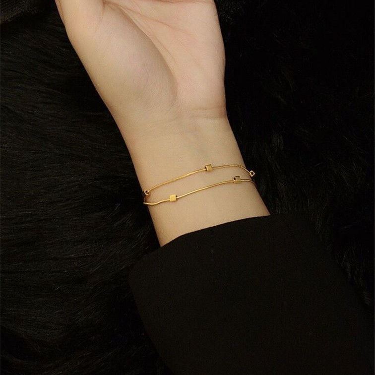 Gold Square Double Layer Snake Chain Bracelet