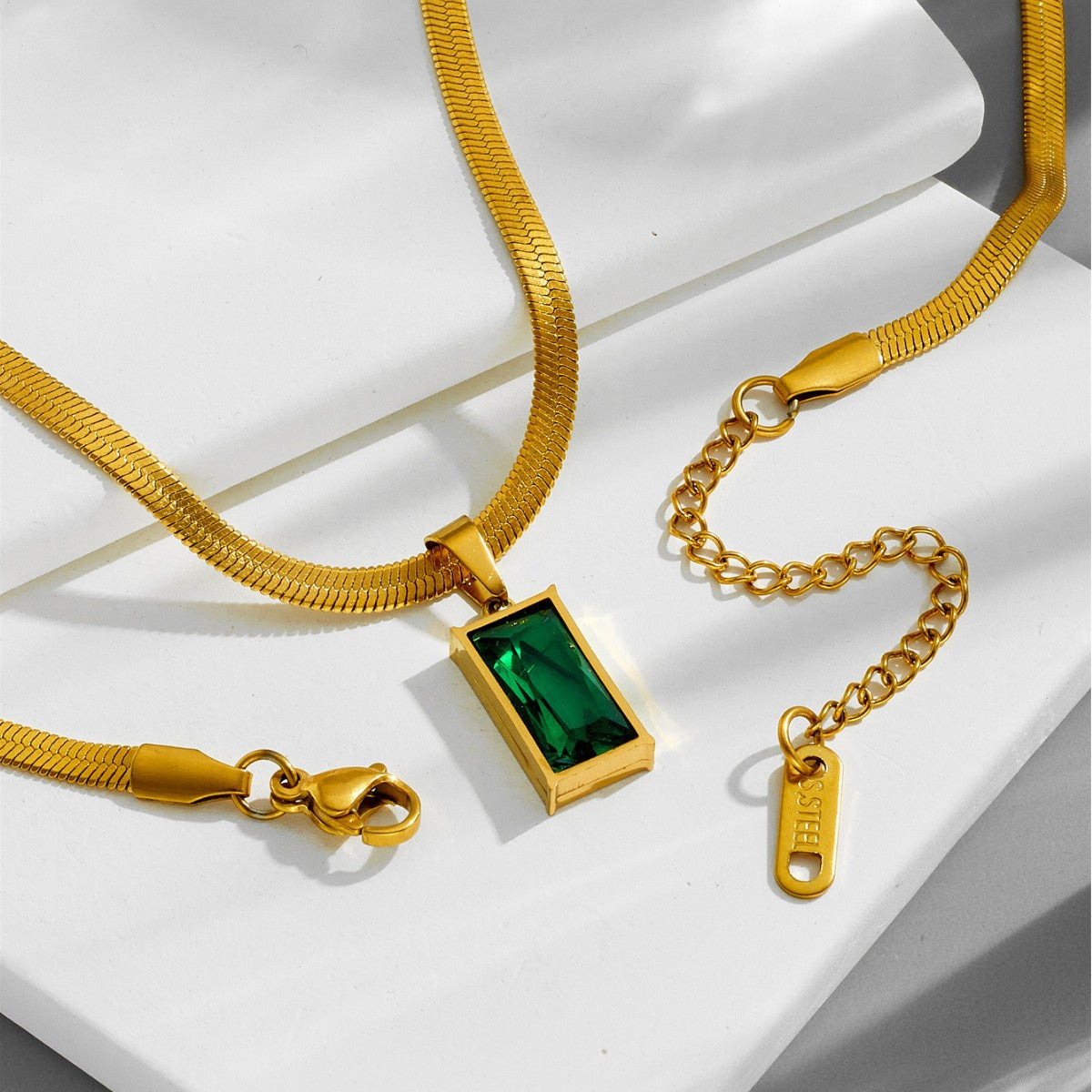 Green Gemstone on Snake Chain