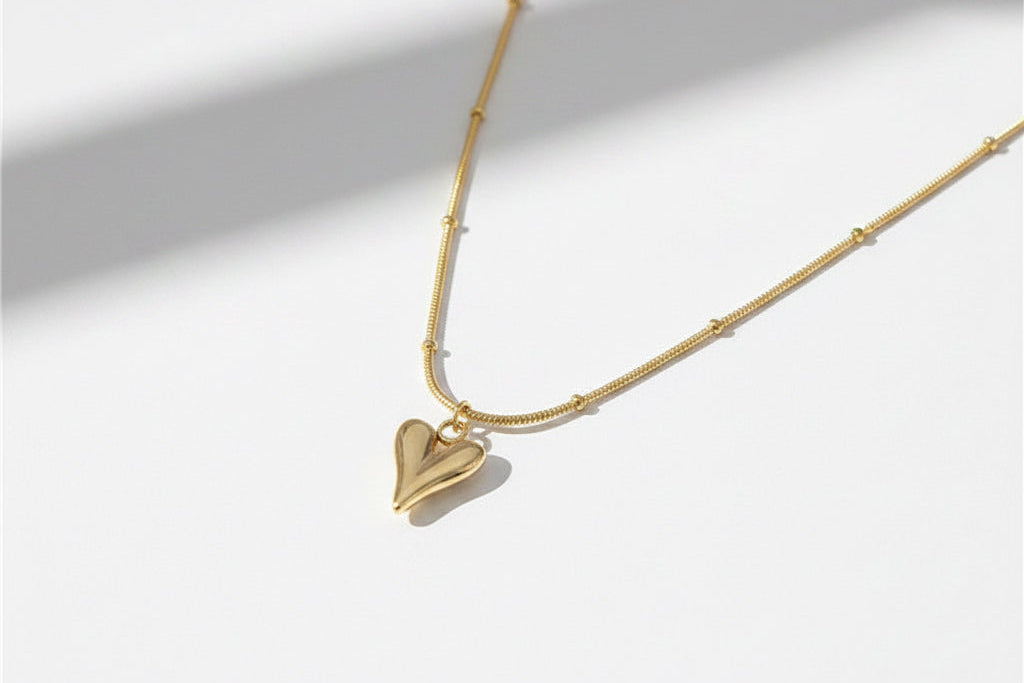 Heart Pendant Dainty Beaded Chain