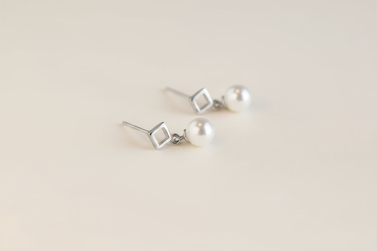 Diamond Dangle Pearl Stud