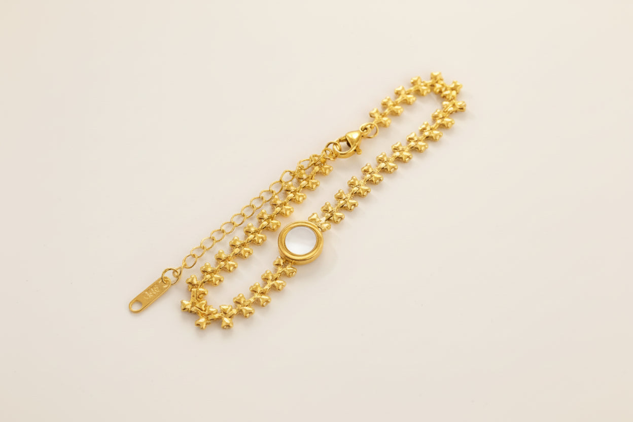 Wheat Chain with White Stone Bracelet