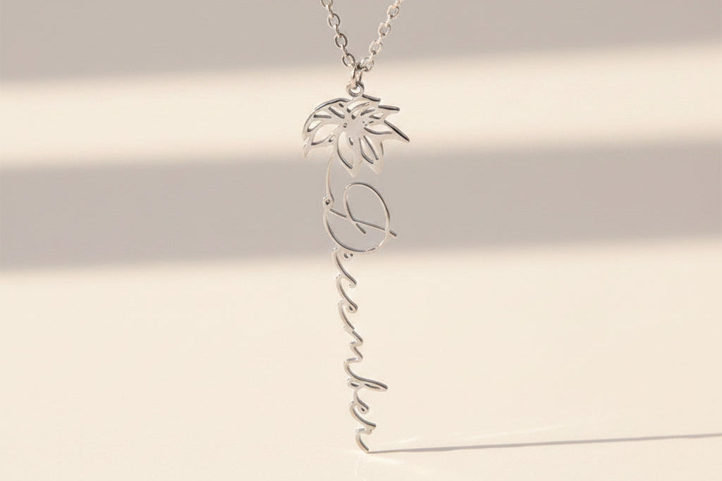 Calligraphy Birthday Flower Necklace