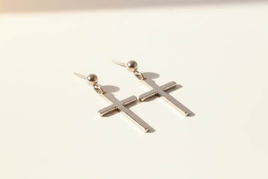 Dangle Cross Stud Stainless Steel Earrings
