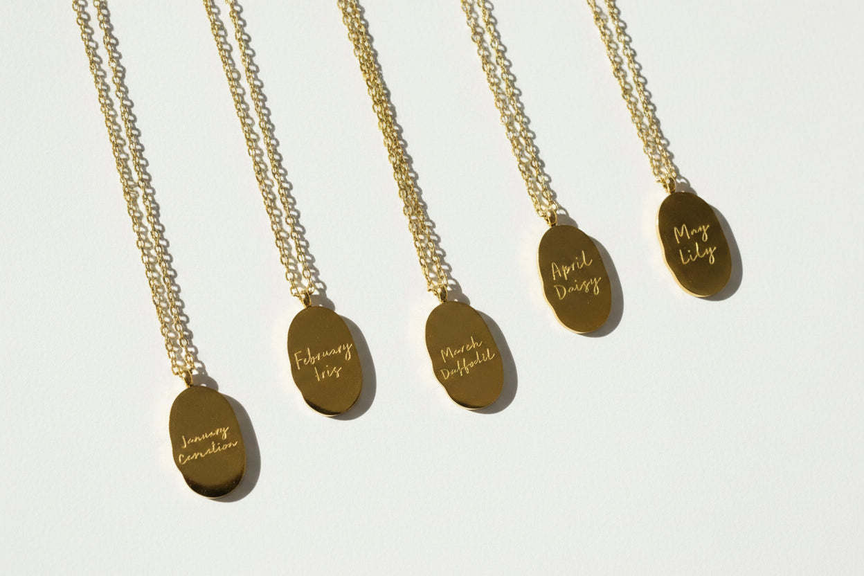 Engraved Birth Flower Necklace