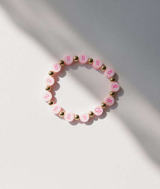 Clay Beaded Breast Cancer Bracelet