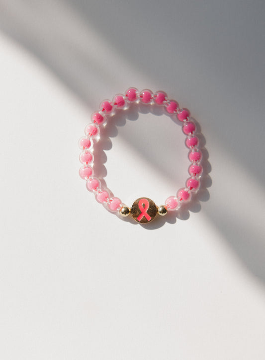 Breast Cancer Beaded Bracelet with Gold Charm