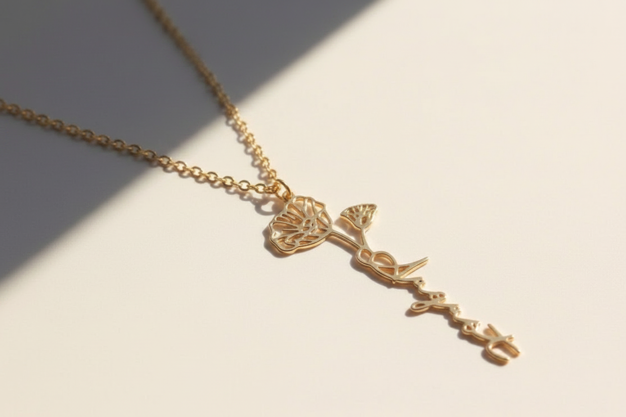 Calligraphy Birthday Flower Necklace