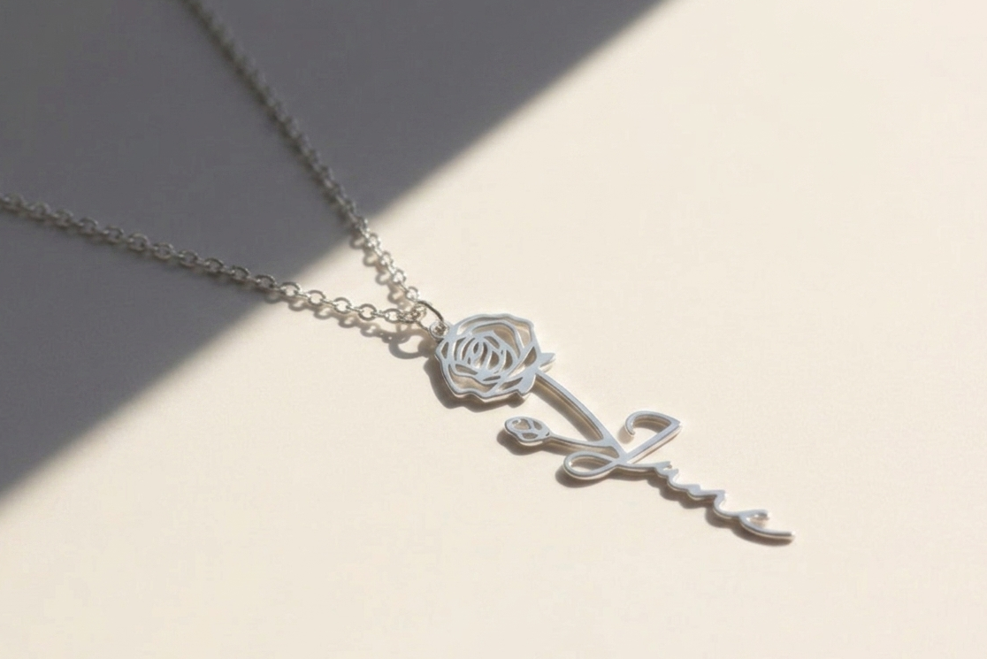 Calligraphy Birthday Flower Necklace