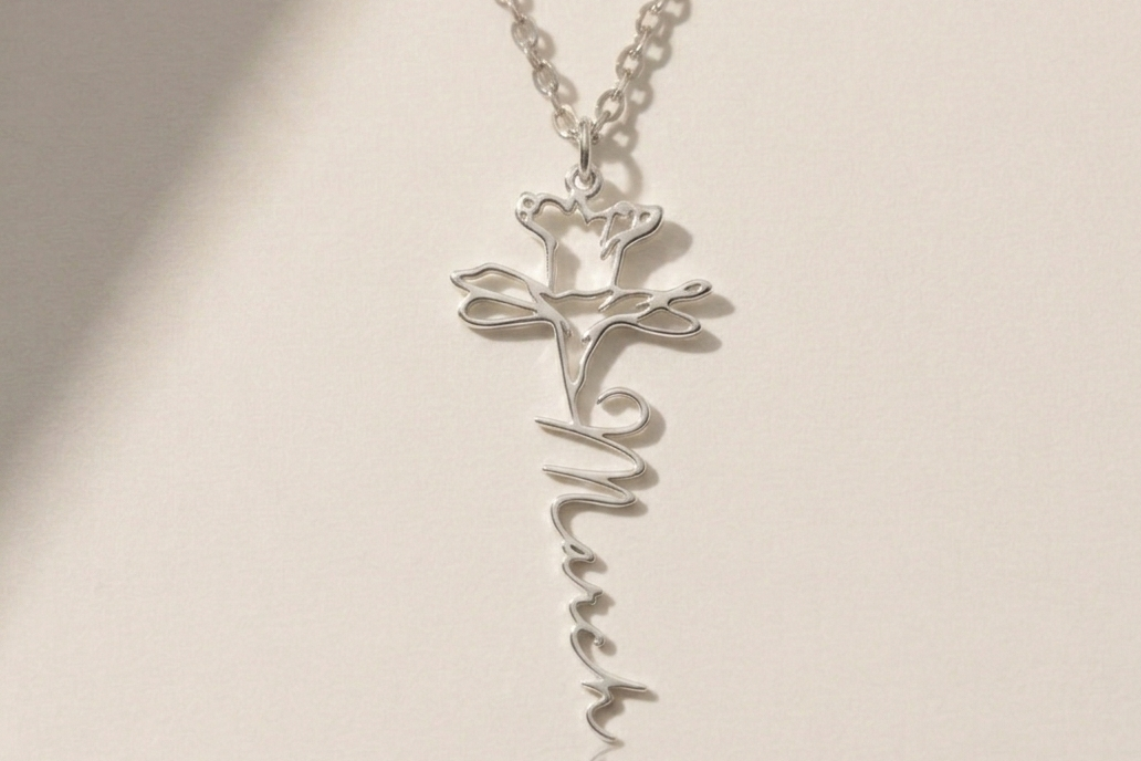 Calligraphy Birthday Flower Necklace