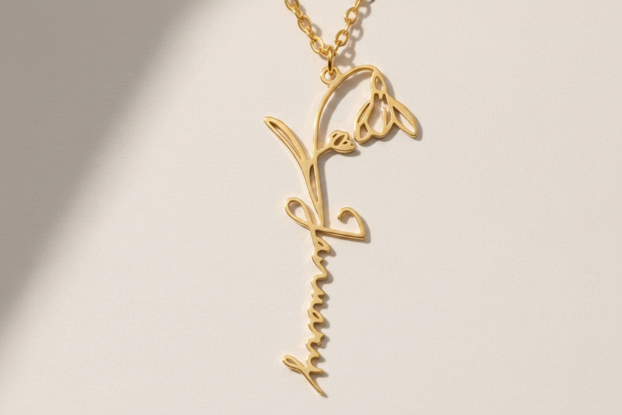 Calligraphy Birthday Flower Necklace