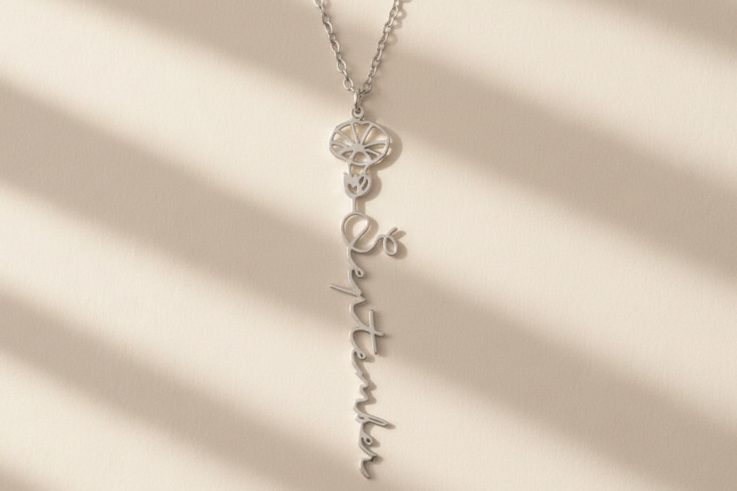 Calligraphy Birthday Flower Necklace