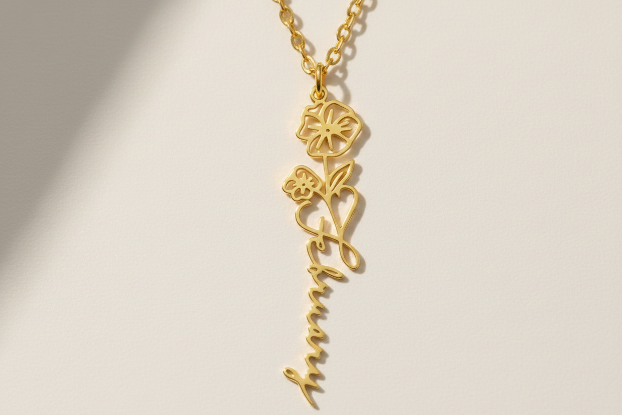 Calligraphy Birthday Flower Necklace