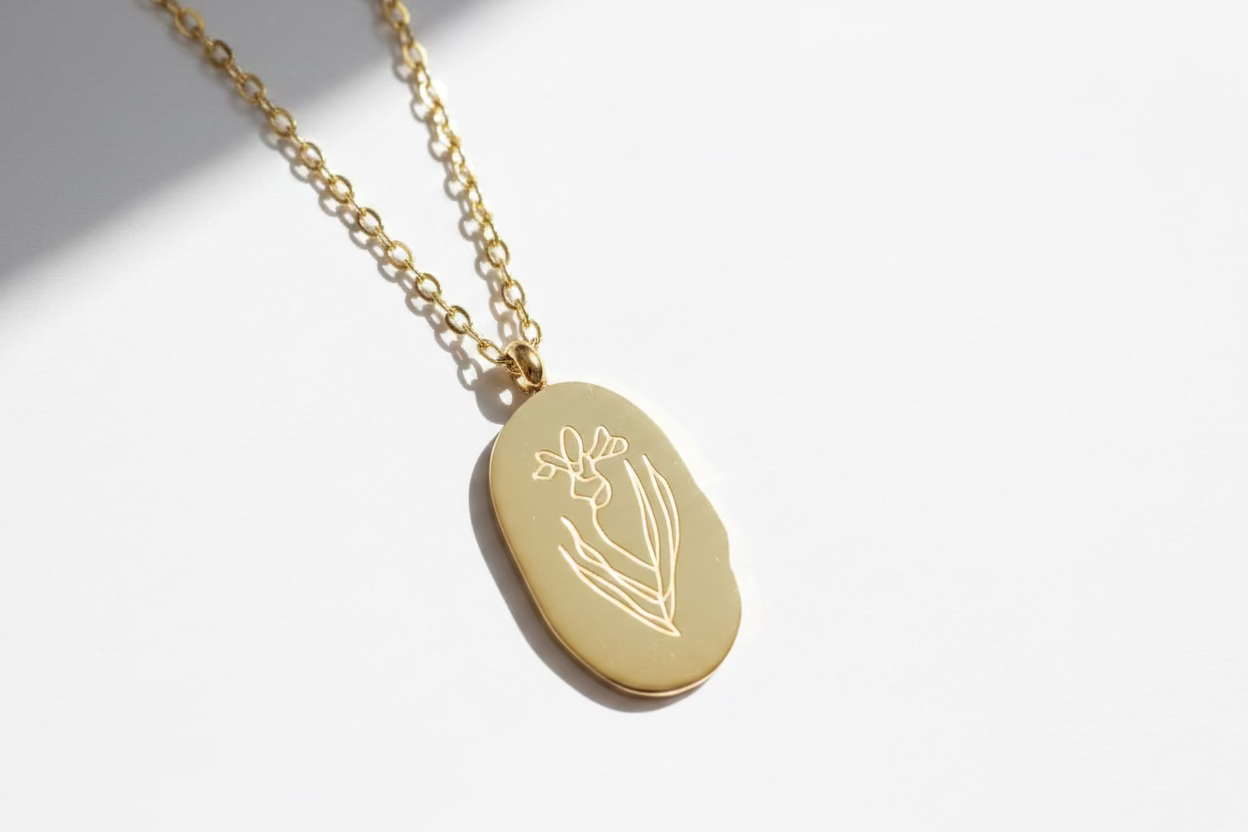 Engraved Birth Flower Necklace