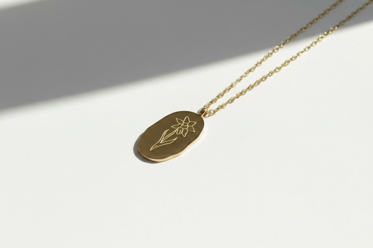 Engraved Birth Flower Necklace