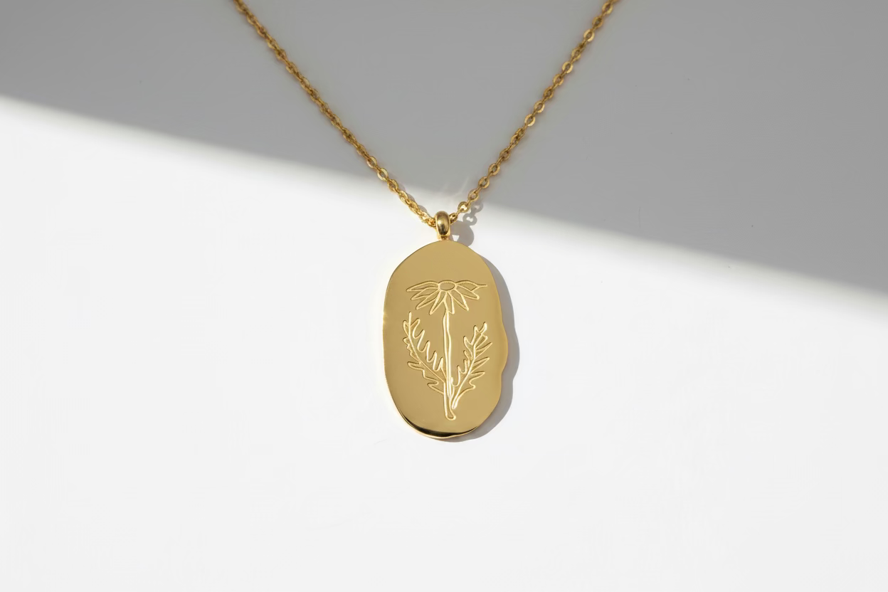 Engraved Birth Flower Necklace