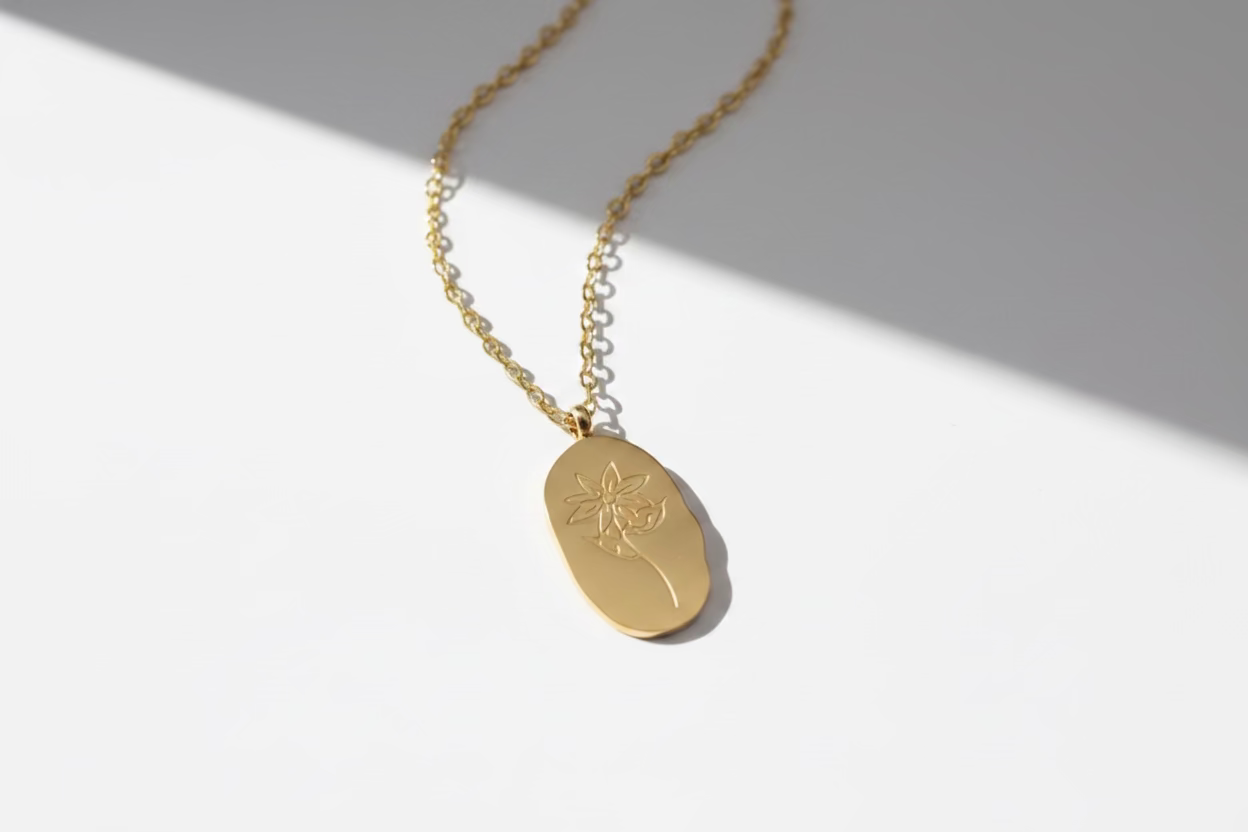Engraved Birth Flower Necklace