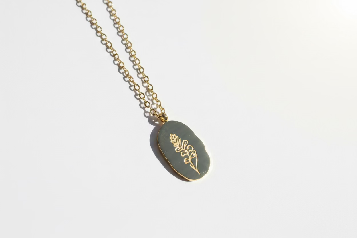 Engraved Birth Flower Necklace