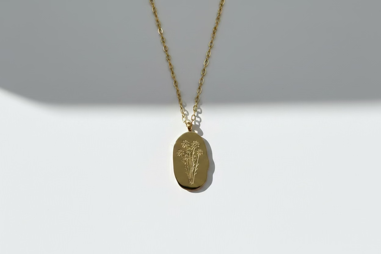Engraved Birth Flower Necklace