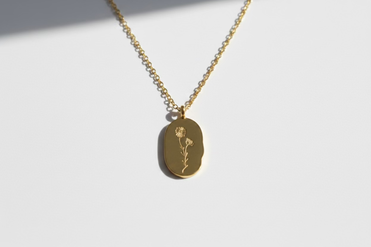 Engraved Birth Flower Necklace