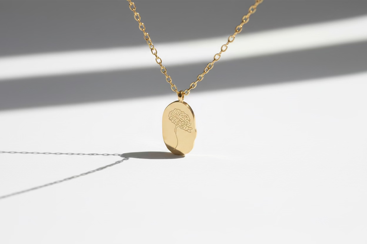 Engraved Birth Flower Necklace