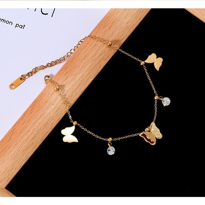 Butterfly and Diamond Dangle Anklet