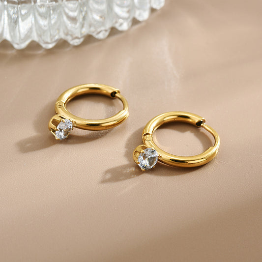 Gold Dangle Hoop with Diamond