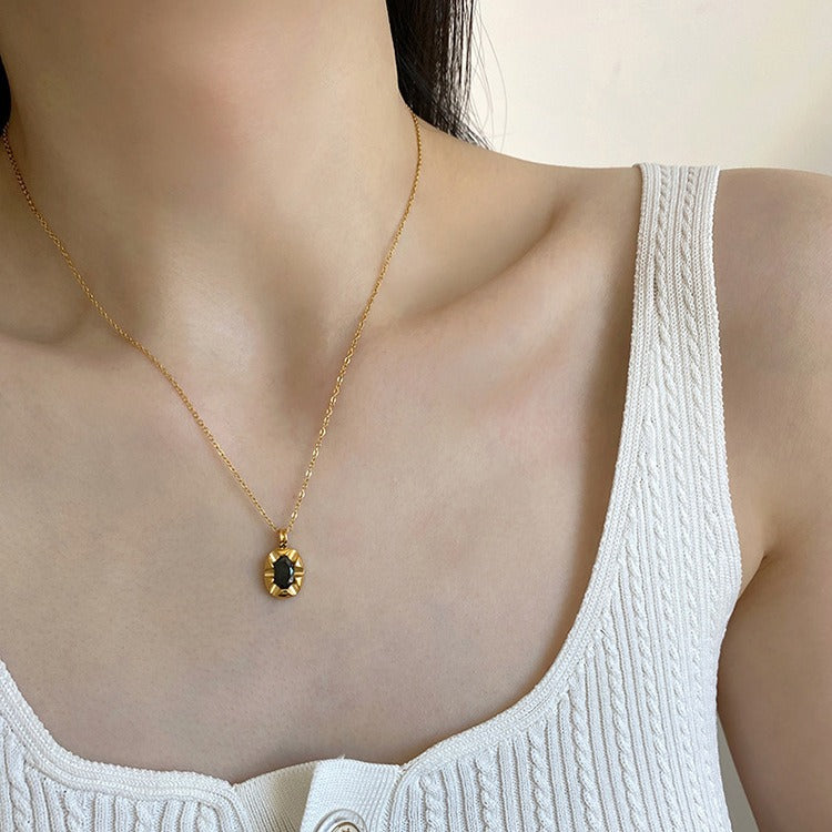 Black Stone Pendant Necklace