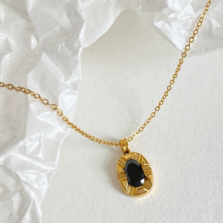 Black Stone Pendant Necklace